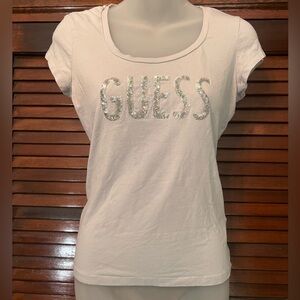 Guess light purple baby tee with silver rhinestone spell out